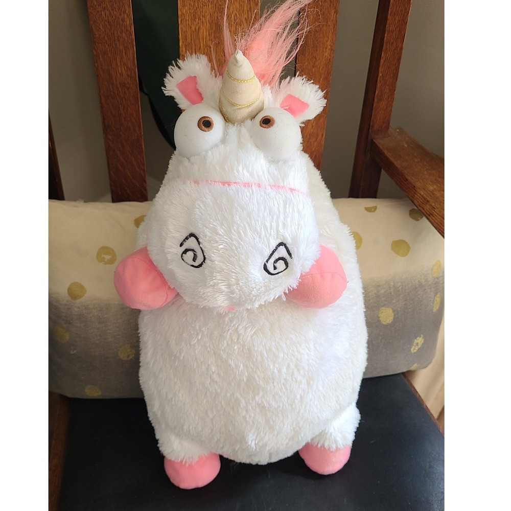 Universal Studios Despicable Me Minion Mayhem Fluffy Unicorn Plush White Pink